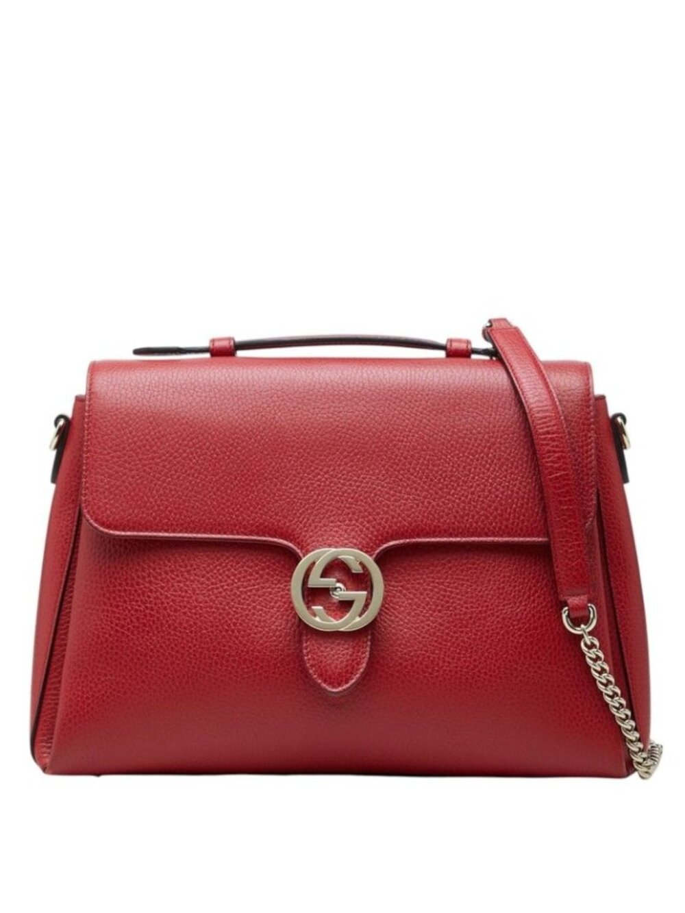 Gucci Interlocking G Chain Shoulder Bag 2-Way Red Leather